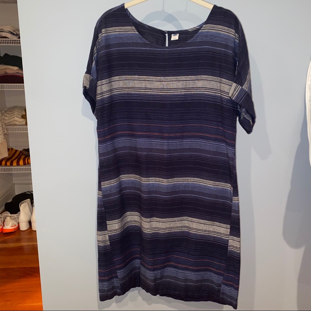 Blue and White Stripe Short Sleeve Dress